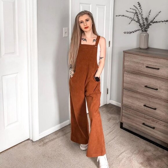 Women Corduroy Overalls Winter Fall Casual Loose Sleeveless Adjustable Strap Wid - Picture 7 of 9